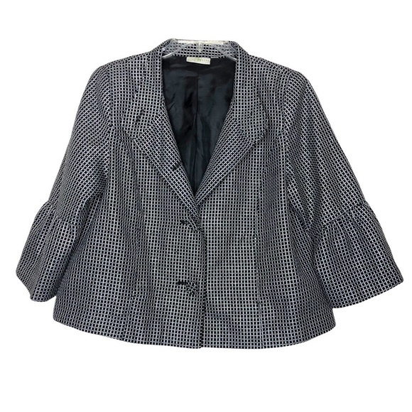 Studio Works Jackets & Blazers - Studio WORKS Black, White & Silver Bell Sleeve Button Front Blazer - Size Large
